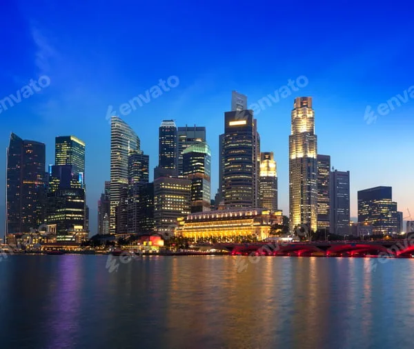 Singapore financial district at dusk