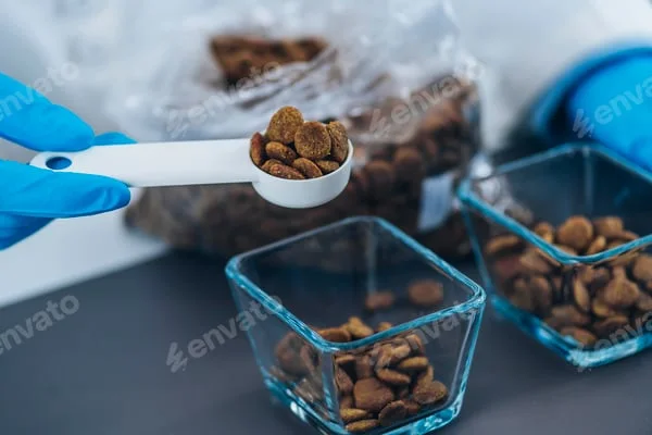Dry pet food samples in quality control