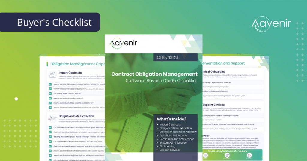 contract obligation compliance management software buyers checklist Aavenir ServiceNow