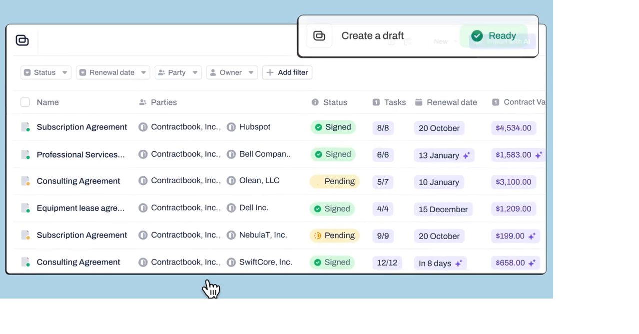 Dashboard of Contractbook Dashboard of Contractbook