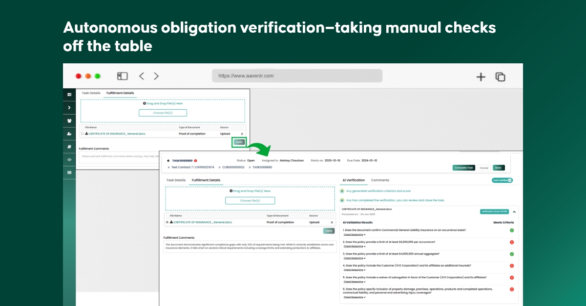 Aavenir Contractflow Spring 2025 Release: Built for the Work You Actually Do 4 Autonomous obligation verification