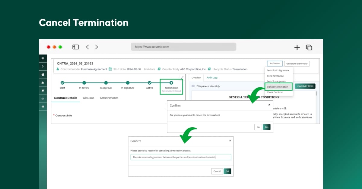 Aavenir Contractflow Spring 2025 Release: Built for the Work You Actually Do 7 Cancel Termination