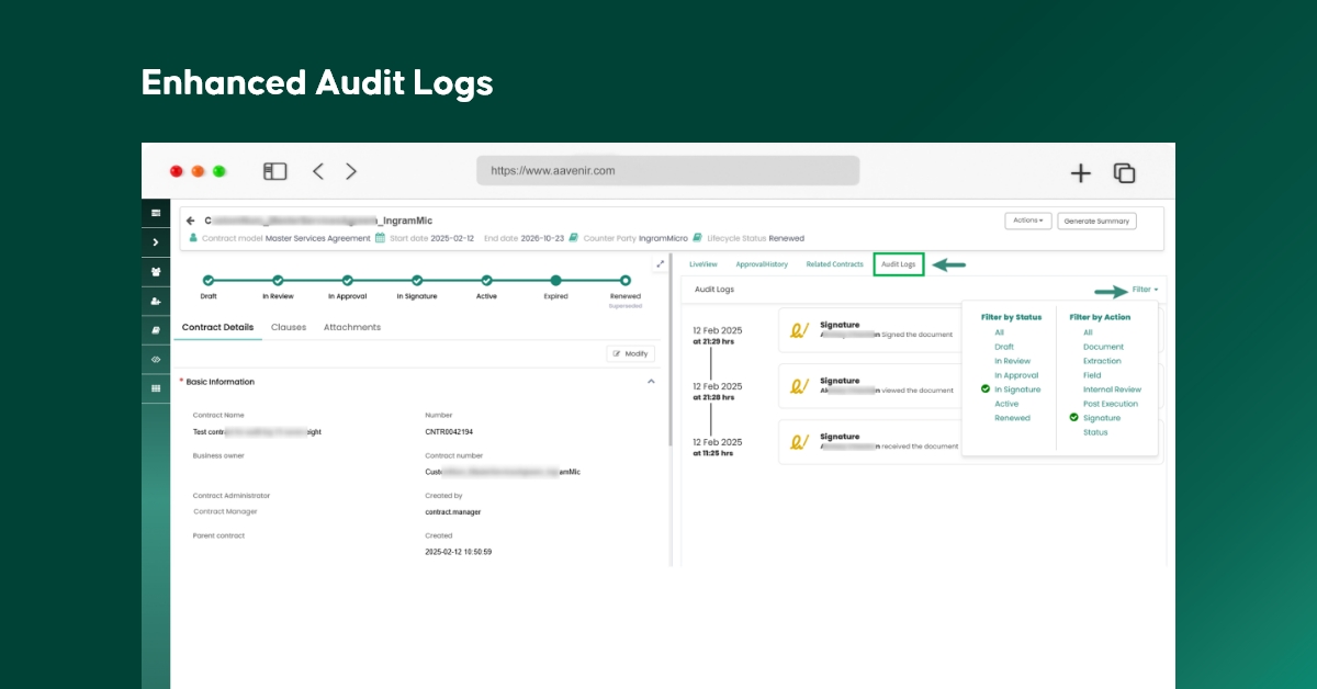Aavenir Contractflow Spring 2025 Release: Built for the Work You Actually Do 8 Enhanced Audit Logs